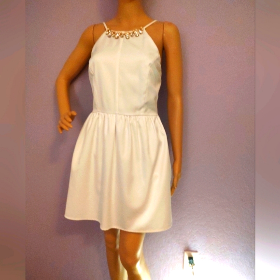 White Rhinestone Embellished White Mini